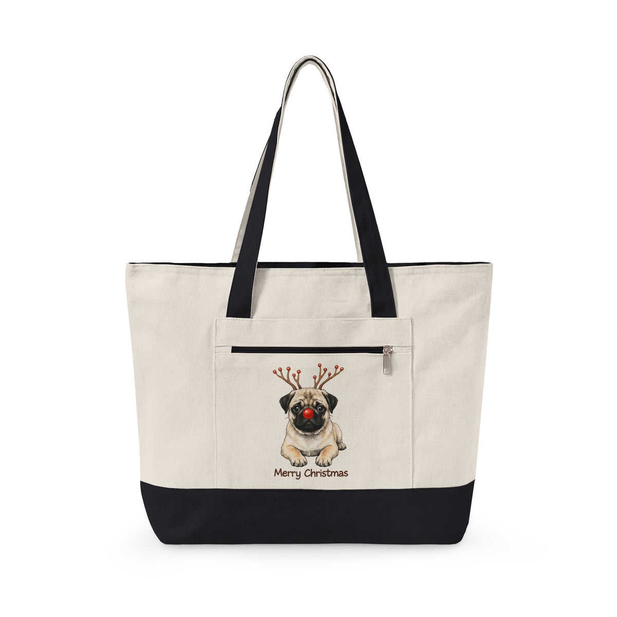 Pug Christmas Dog Holiday Gift Photo Pugmas Dog Fan Photography Christmas Sketch Rudolph Nose Tote Bag