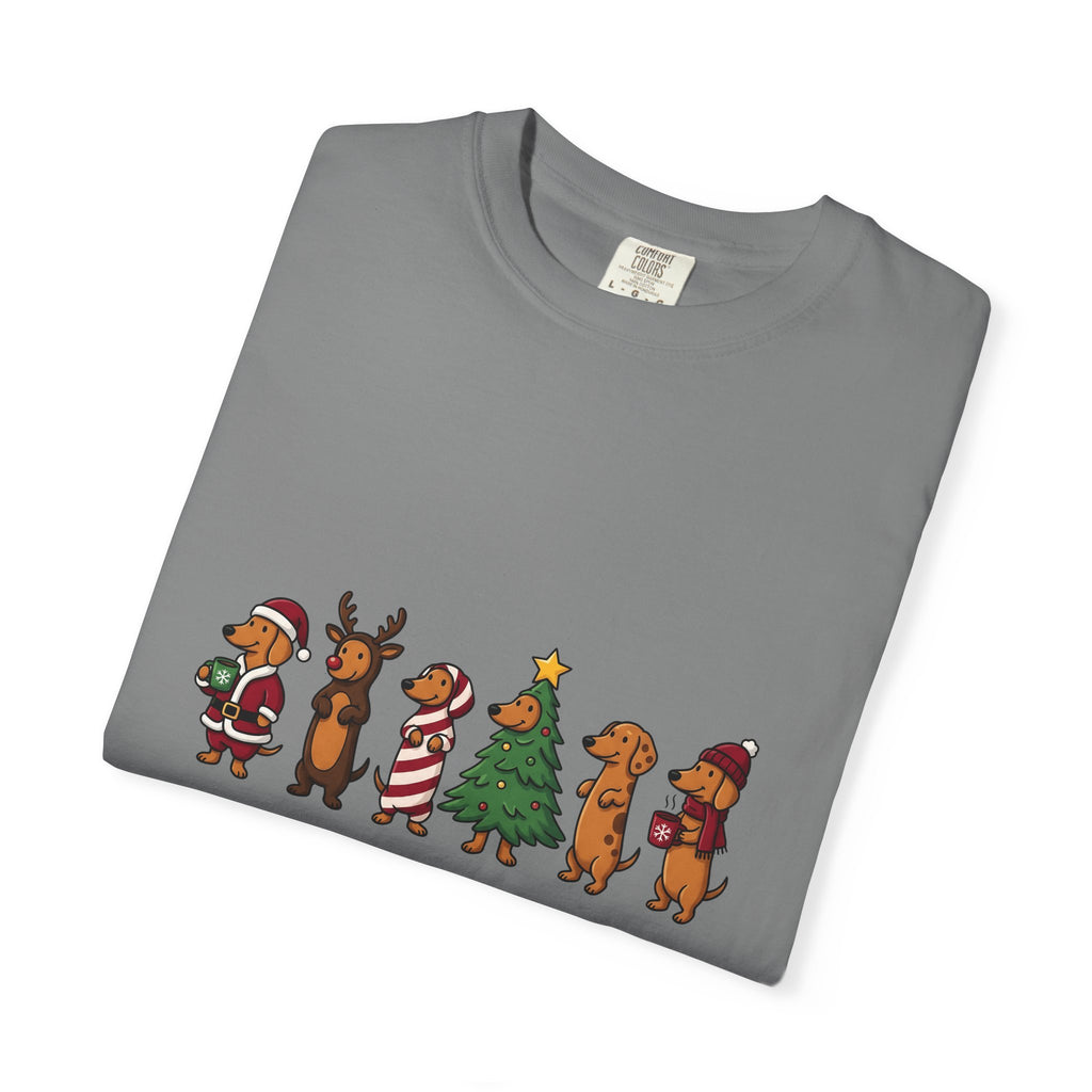 Dachshund Puppy T-Shirt Christmas Pet Gift Women Comic T-Shirt Wiener Dog T-Shirt Xmas Fan Cartoon T-Shirt Animal Graphic Sketch Festive Outfit