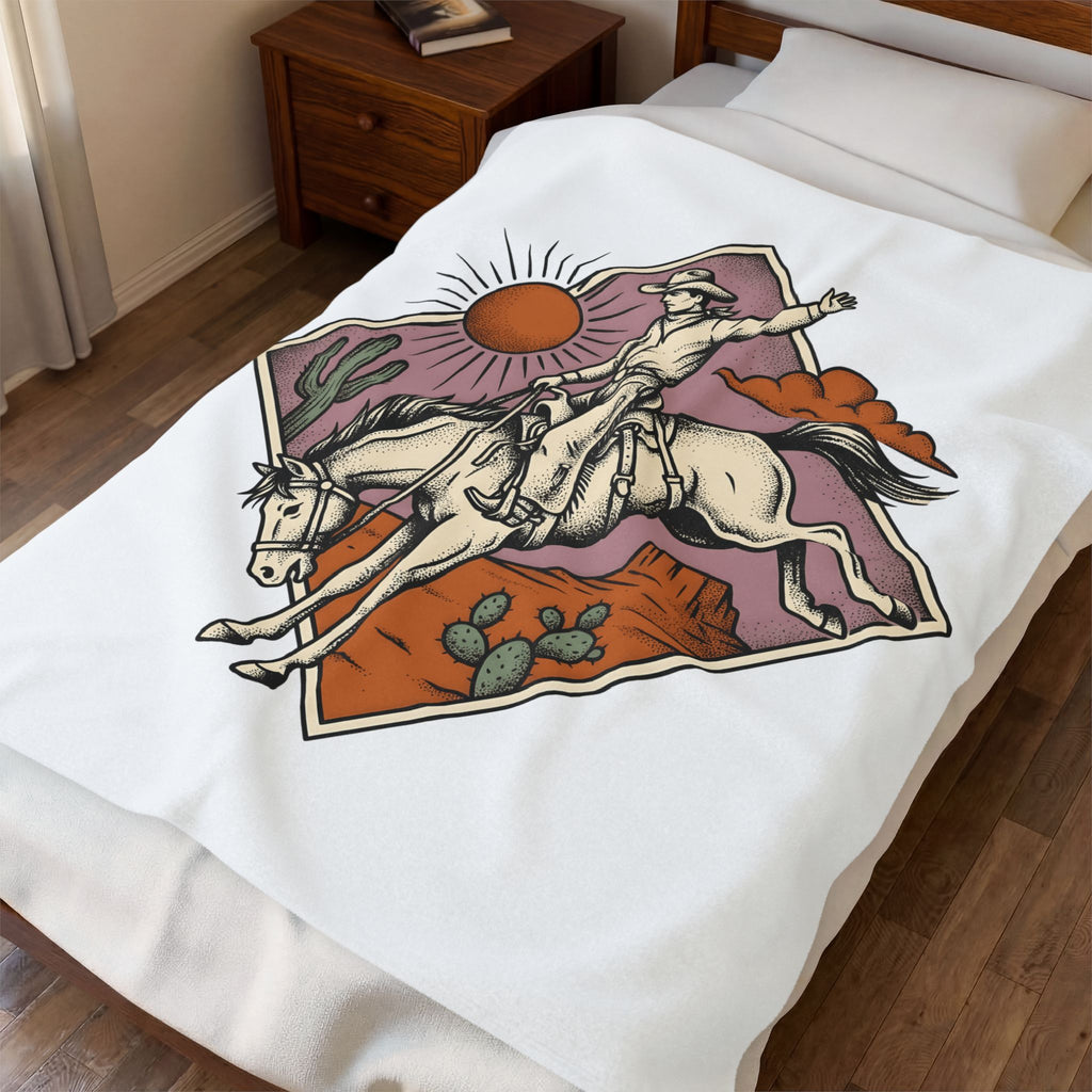 Bronc Rider Blanket Cowgirl Ranch Gift Women Sketch Blanket Rough Rider Blanket Cowboy Fan Rodeo Blanket Farm Graphic Tribal Desert Plant Blanket
