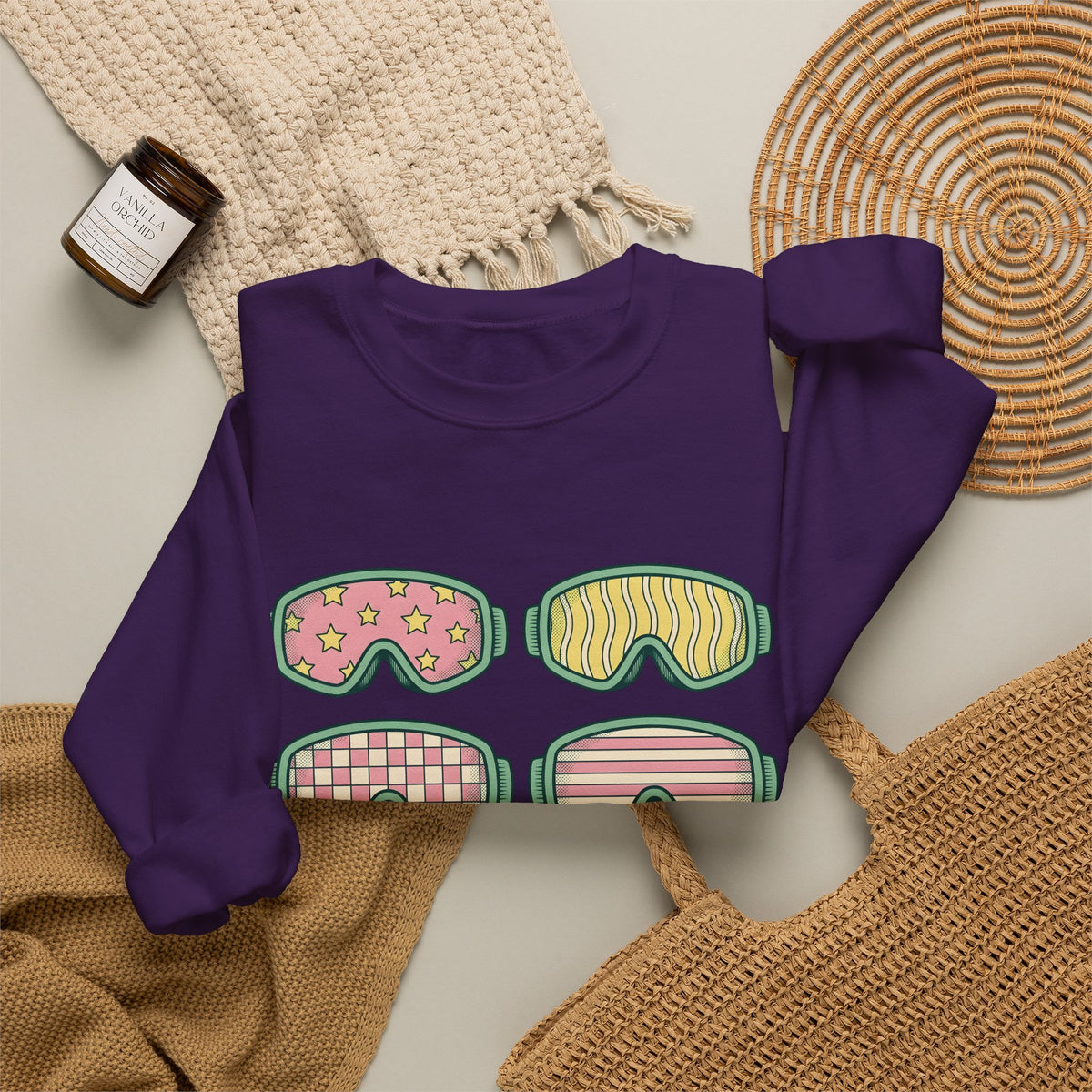 Ski Goggles Sweatshirt Sports Skiing Gift Women Cartoon Sweatshirt Goggles Sweatshirt Athlete Enthusiast Comic Sweatshirt Snowboard Graphic Vintage Stars
