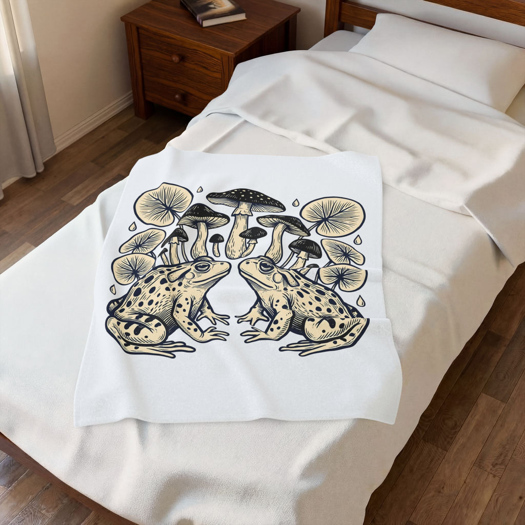 Frog Mushroom Blanket Boho Chic Nature Gift Women Boho Blanket Toadstool Blanket Bohemian Fan Hippie Blanket Environmental Graphic Vintage Raindrop