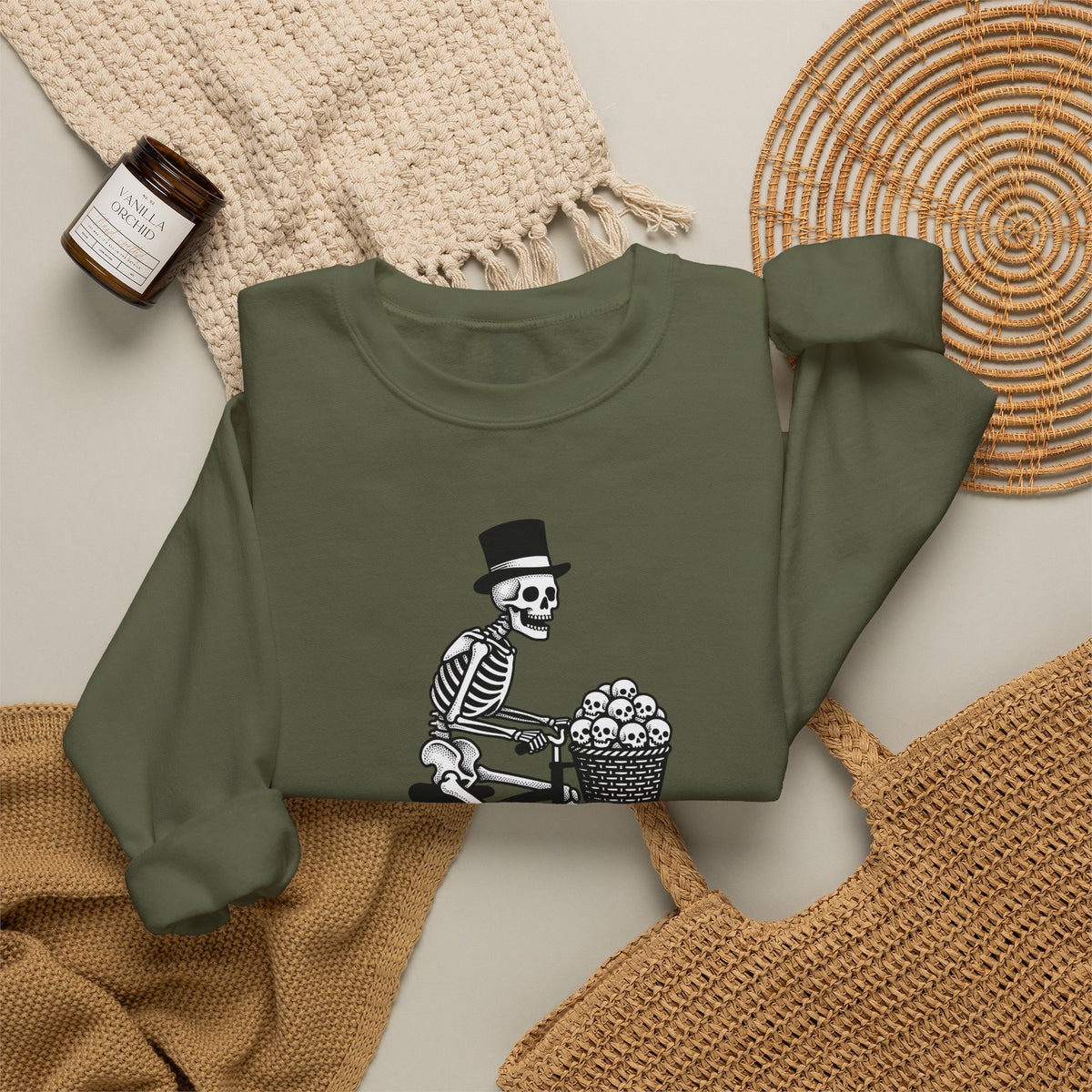 Skeleton Bicycle Sweatshirt Halloween Gothic Gift Women Vintage Sweatshirt Bike Sweatshirt Horror Fan Retro Sweatshirt Dark Graphic Hand Drawn Skulls Sweatshirt