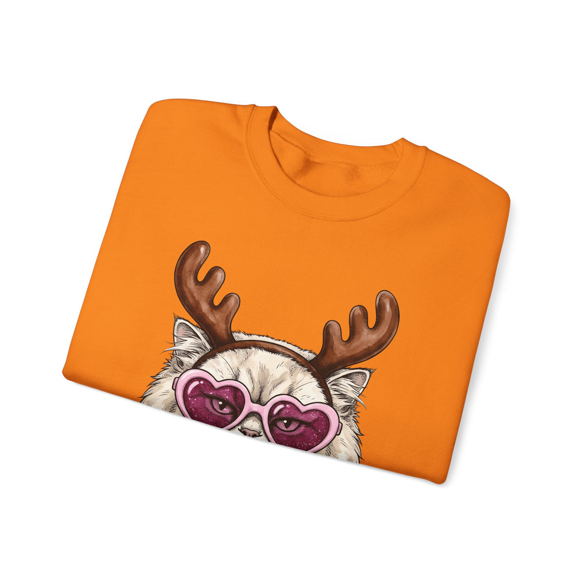 Cat Reindeer Sweatshirt Christmas Cat Gift Women Hand Drawn Sweatshirt Reindeer Sweatshirt Xmas Fan Illustrated Graphic Kitten Design Vintage Heart