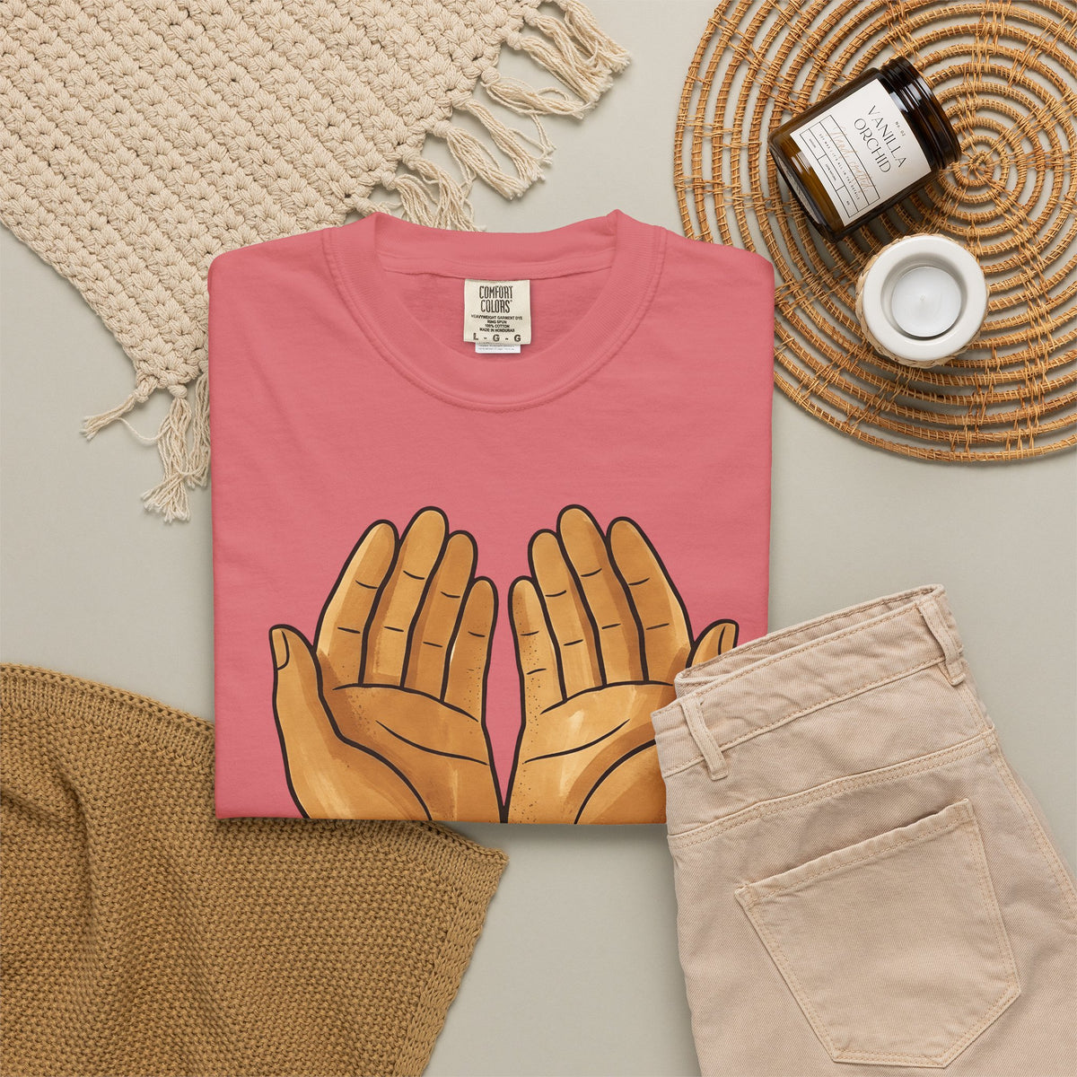 Open Palms T-Shirt Support Thanks Gift Women Sketch T-Shirt Hands T-Shirt Caregiver Enthusiast Drawing Illustration Gratitude Graphic Simple