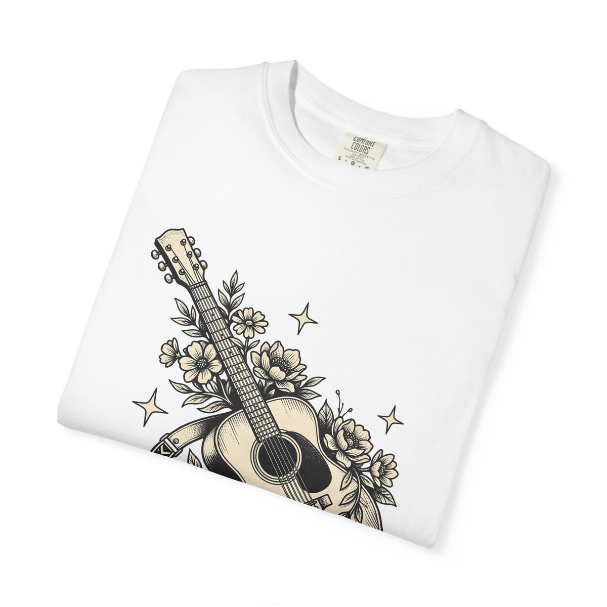 Blossom Guitar T-Shirt Floral Melody Gift Women Illustrative T-Shirt Guitar T-Shirt Flower Fan Illustrated T-Shirt Harmony Graphic Old School Star
