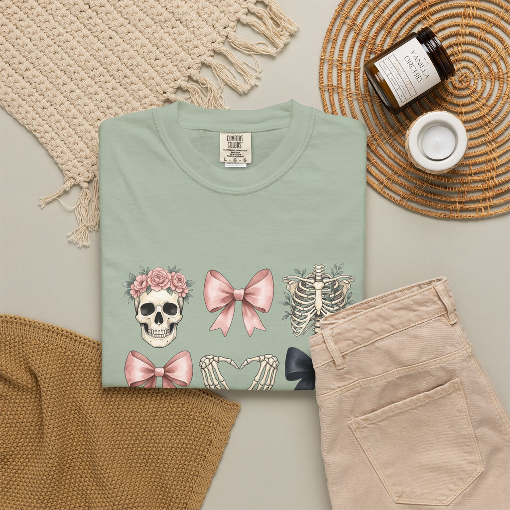 Skull Flower Halloween Dark Gift Watercolor Sugar Skull Horror Fan Gothic Dark Retro Bony T-Shirt