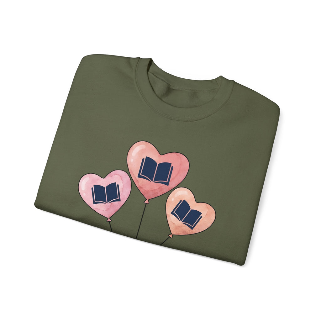 Love Balloon Sweatshirt Cute Books Gift Women Paint Sweatshirt Balloon Sweatshirt Adorable Fan Artistic Sweatshirt Literary Graphic Sketch Novel Sweatshirt