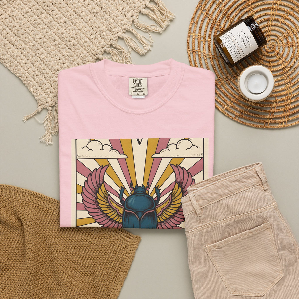 Beetle T-Shirt Boho Chic Esoteric Gift Women Divination Card T-Shirt Bug T-Shirt Bohemian Fan Tarot T-Shirt Mystical Graphic Hand Drawn Crescent