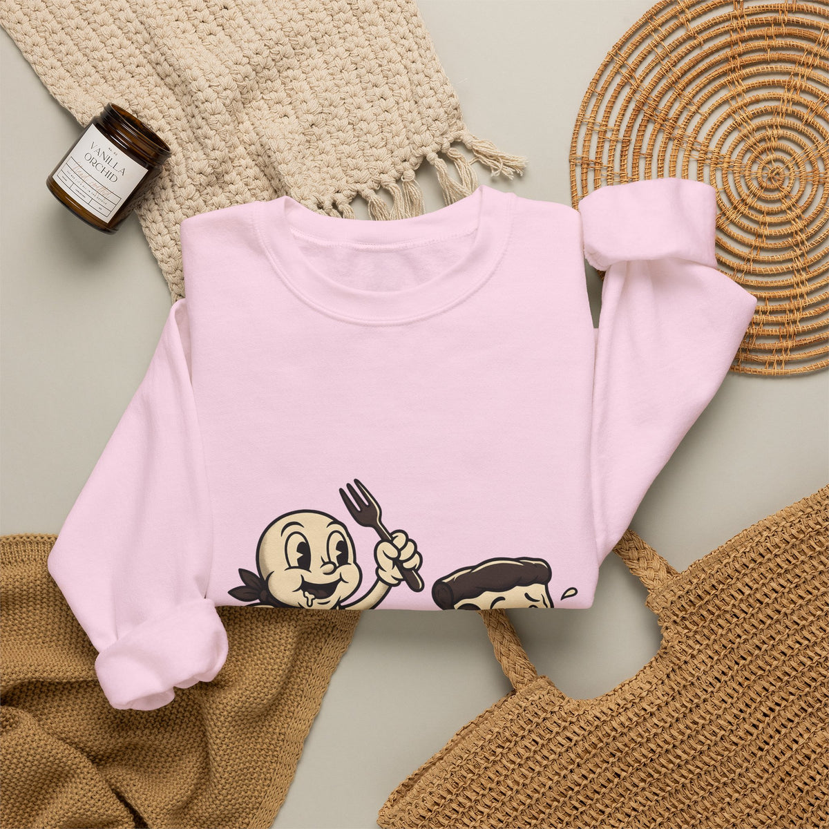 Cartoon Pizza Chase Sweatshirt Funny Meal Gift Women Hand Drawn Sweatshirt Pizza Sweatshirt Humor Fan Doodle Graphic Sweatshirt Line Art Pizza Piece Sweatshirt