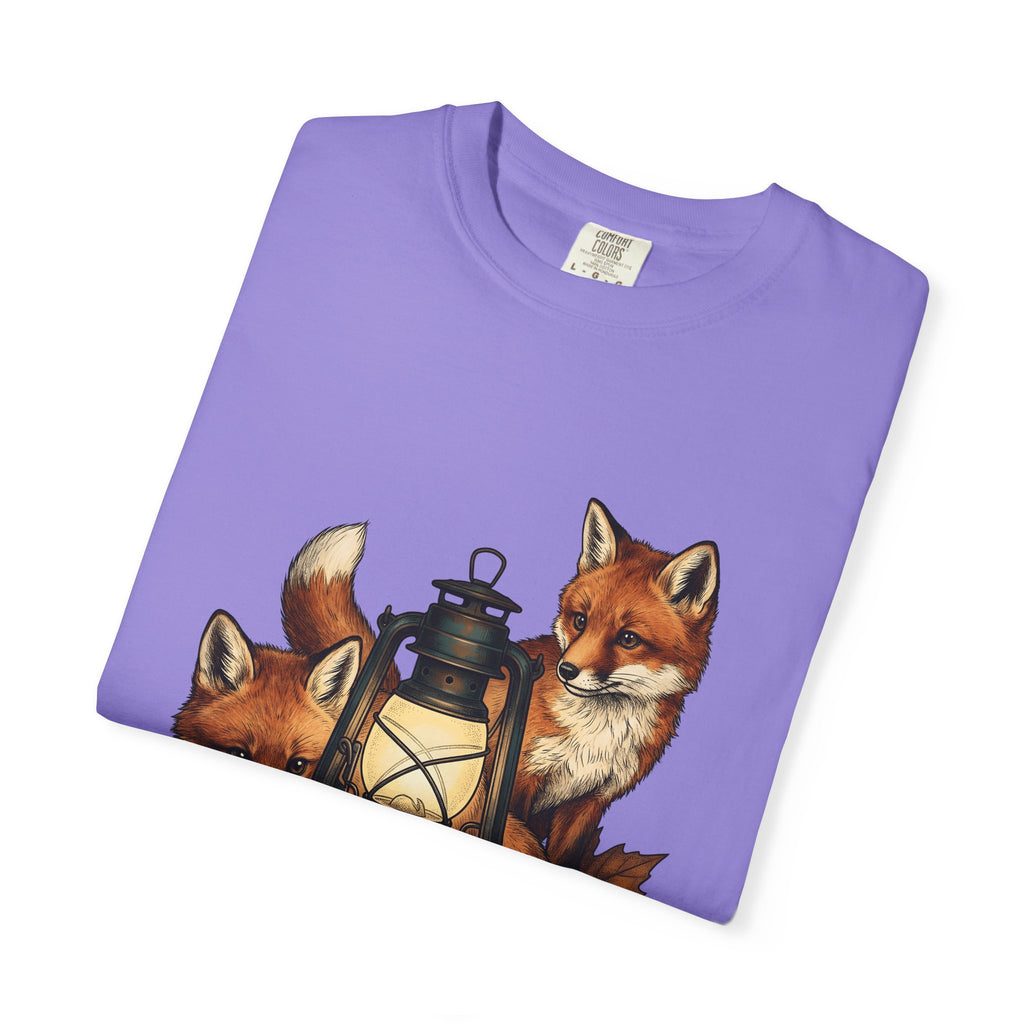 Fox Light T-Shirt Halloween Nature Gift Women Hand Drawn T-Shirt Lamp T-Shirt Spooky Fan Illustrated T-Shirt Wilderness Graphic Doodle Maple Leaves
