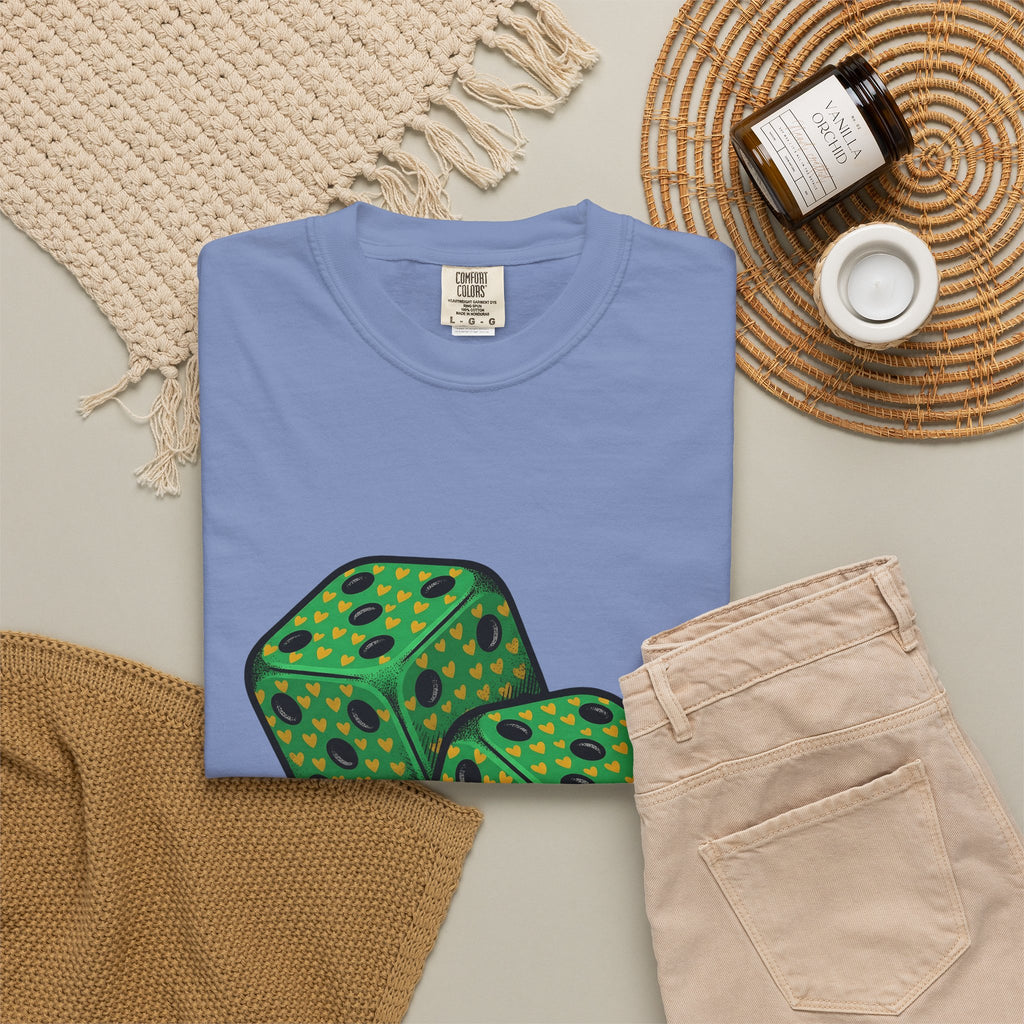 Green Dice T-Shirt St Patrick's Day Fortune Gift Women Vintage T-Shirt Dice T-Shirt Luck Enthusiast Retro T-Shirt Prosperity Graphic Retro Heart