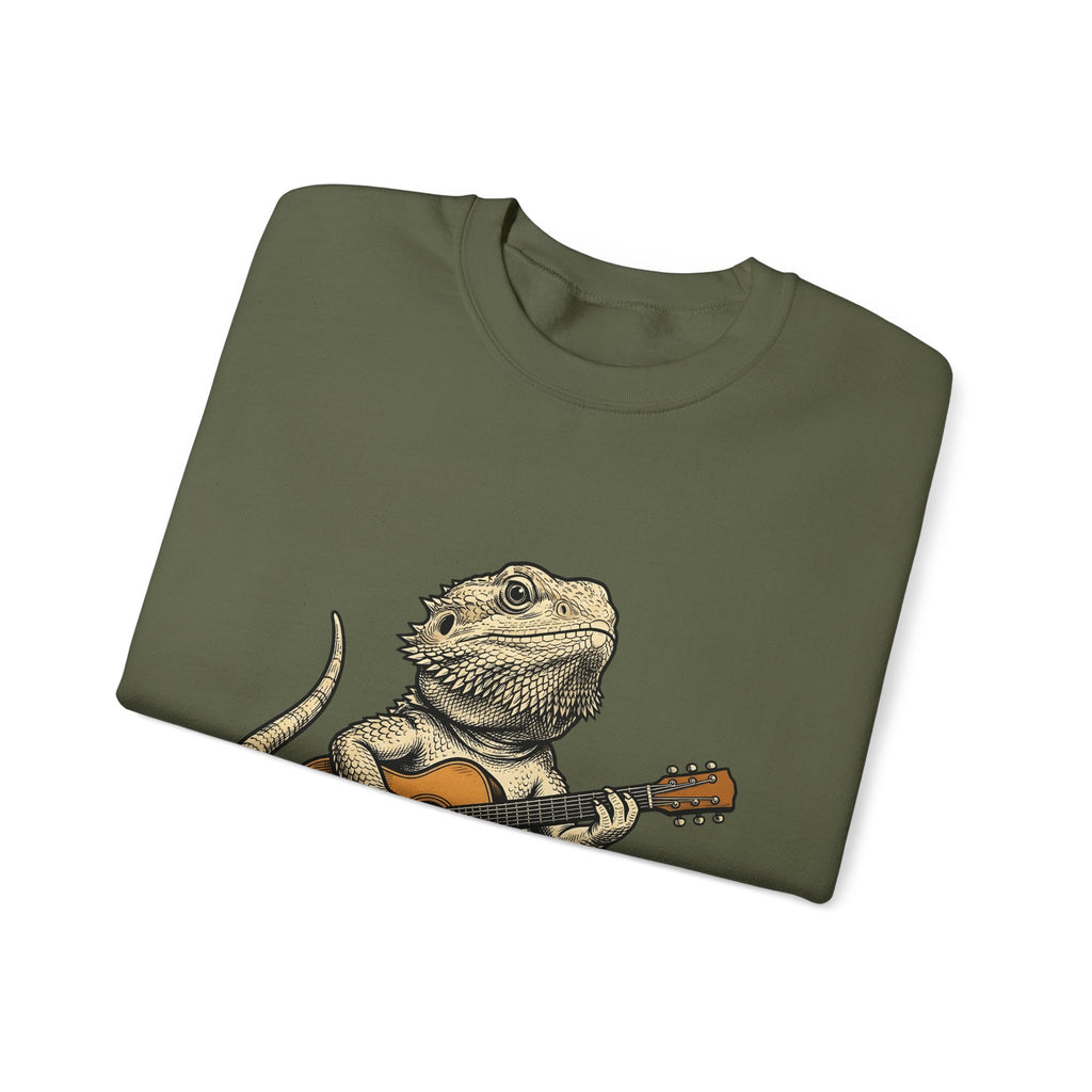 Bearded Lizard Guitar Sweatshirt Boho Chic Gear Gift Women Cartoon Sweatshirt Bearded Dragon Sweatshirt Bohemian Fan Comic Sweatshirt Equipment Graphic Hand