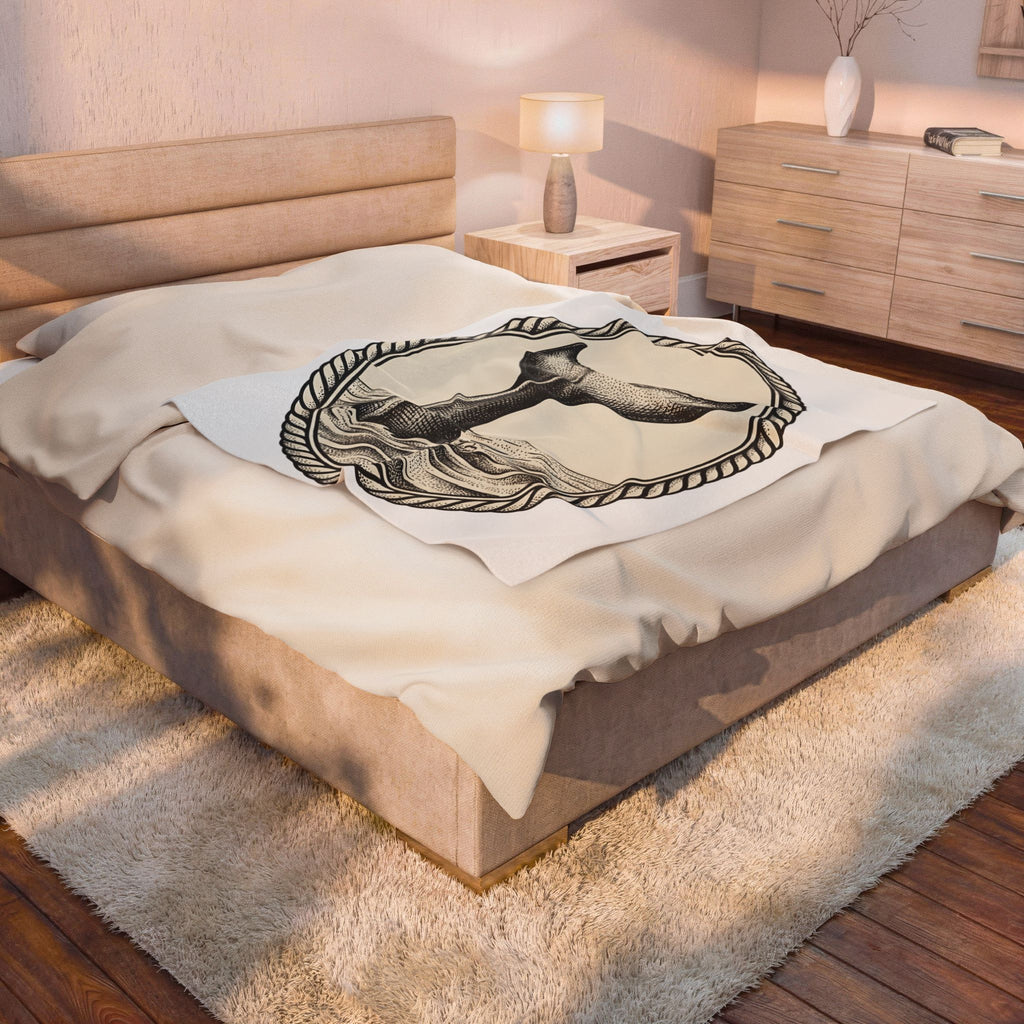 Whale Tail Fin Ocean Creature Gift Old School Fluke Marine Fan Whale Tail Doodle Blanket
