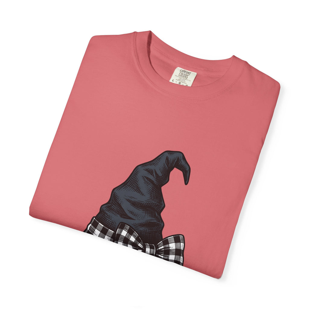 Witch Hat T-Shirt Halloween Sorcery Gift Women Cartoon T-Shirt Wizard Hat T-Shirt Halloween Fan Comic T-Shirt Magic Graphic Silhouette Gingham Bow
