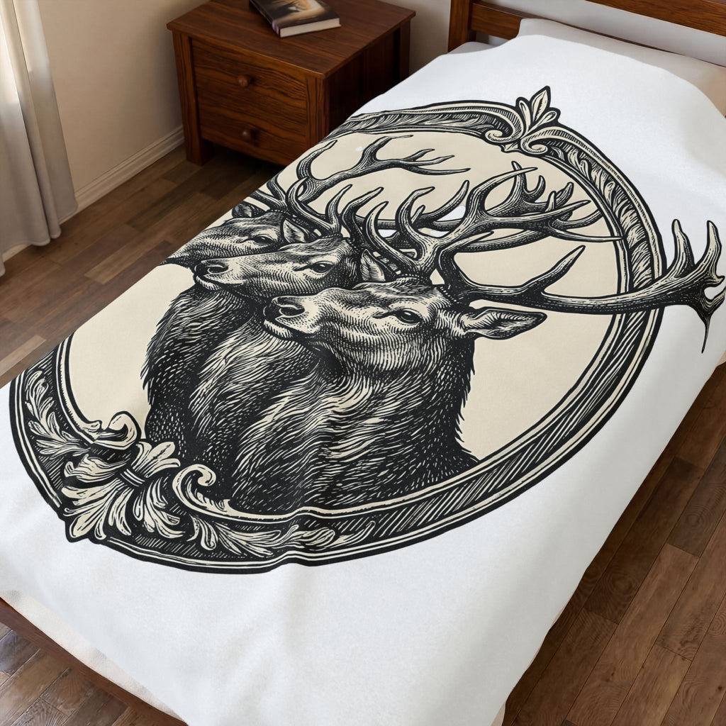 Stag Trio Boho Chic Nature Gift Vintage Deer Bohemian Fan Retro Wilderness Hand Drawn Blanket