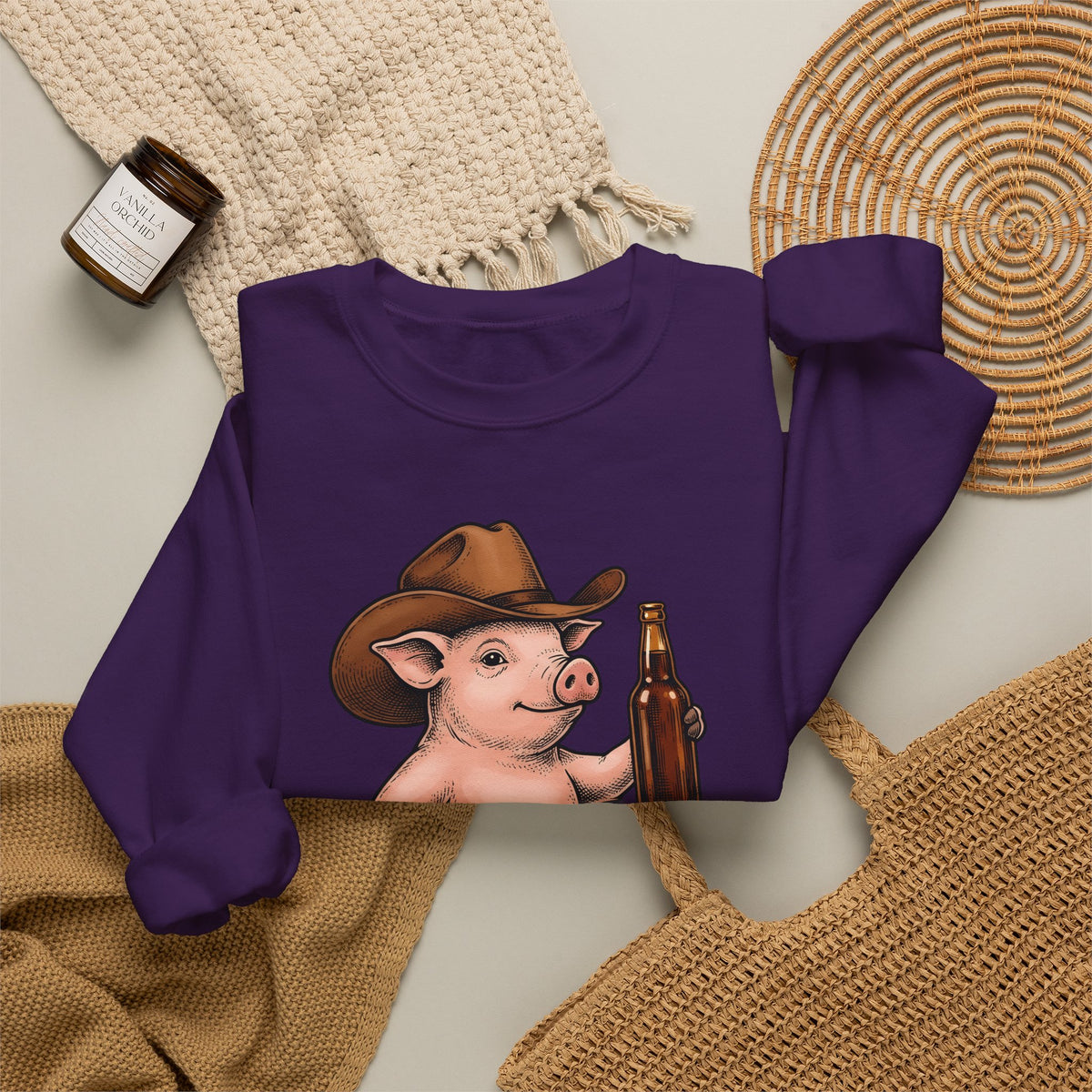 Western Pig Cowgirl Country Gift Cartoon Swine Rodeo Fan Rustic Old School Sweatshirt