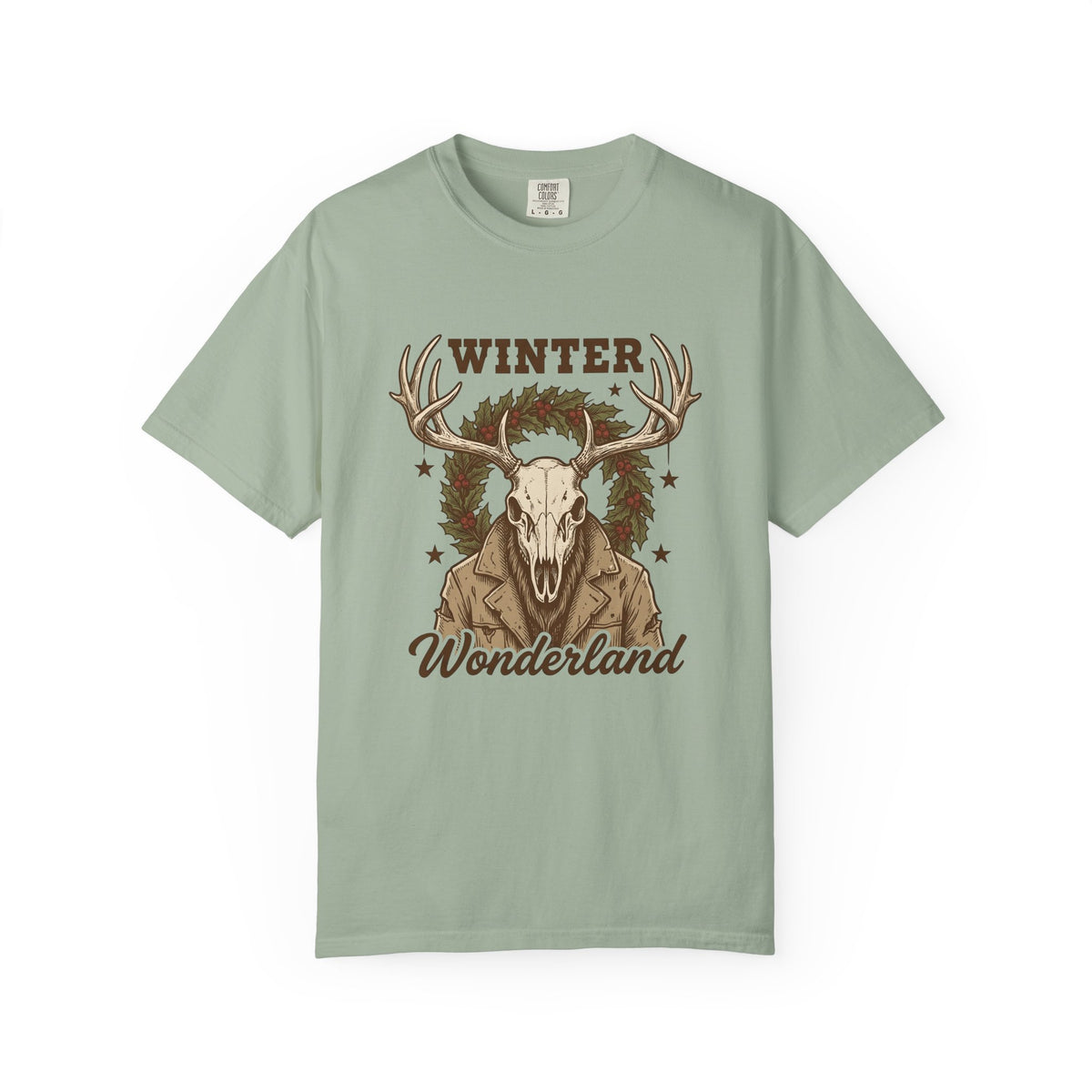 Antler Skull T-Shirt Christmas Frost Gift Women Throwback T-Shirt Deer Skull T-Shirt Xmas Fan Holiday T-Shirt Frosty Graphic Cartoon Pine Wreath