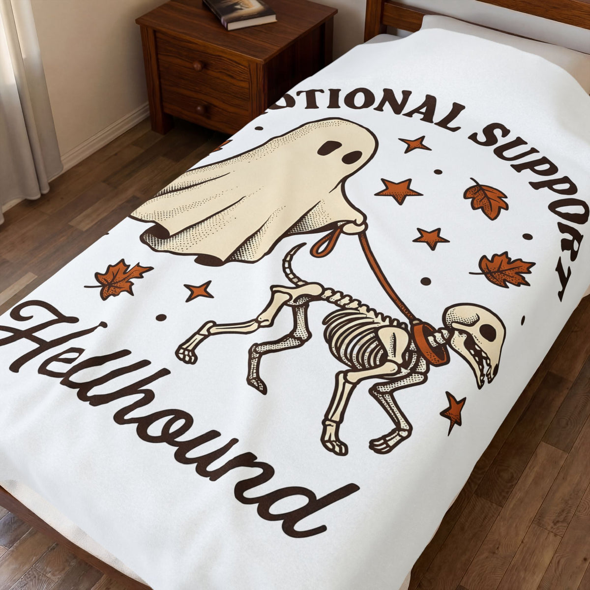 Skeleton Dog Halloween Dark Gift Retro Dog Skeleton Horror Fan Spooky Gothic Hand Drawn Blanket