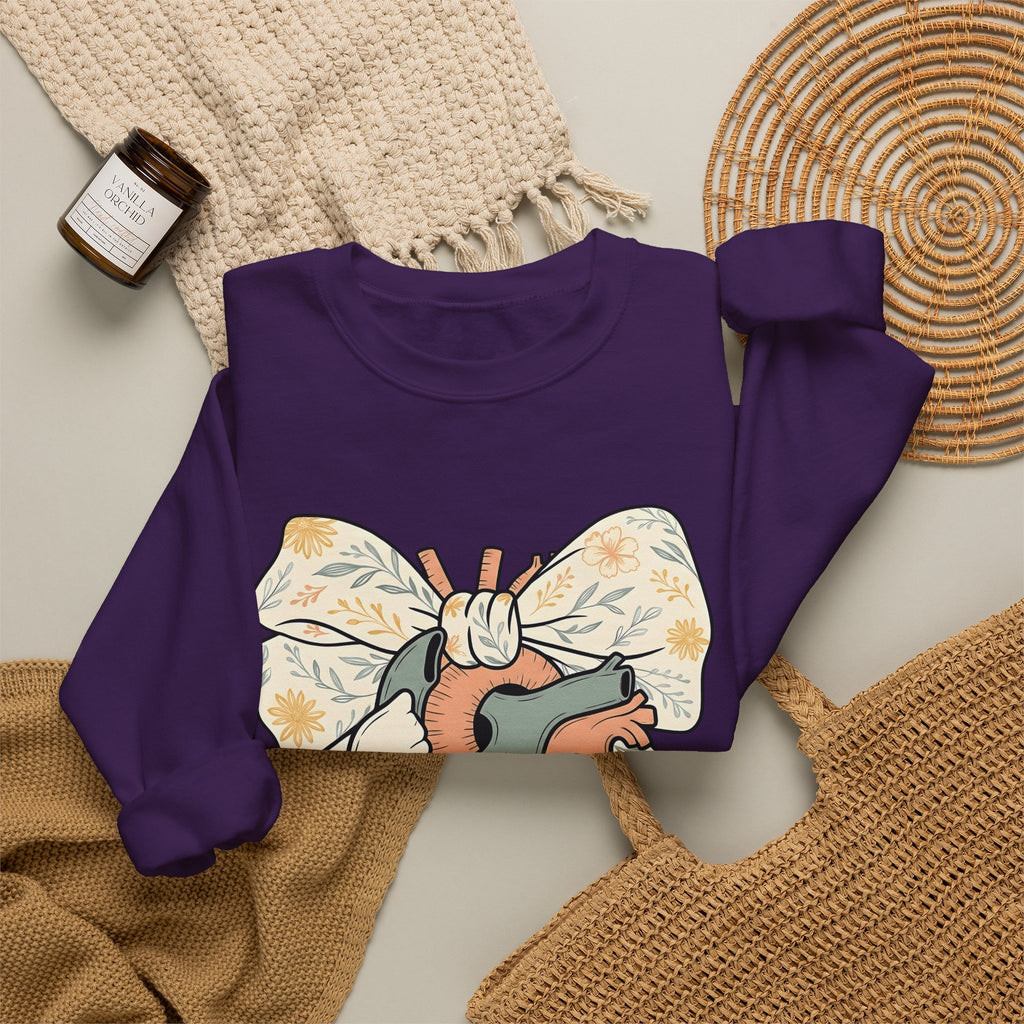Realistic Heart Sweatshirt Nurses Medicine Gift Women Flower Sweatshirt Heart Sweatshirt Nurse Enthusiast Floral Sweatshirt Medical Graphic Classic Knot Sweatshirt