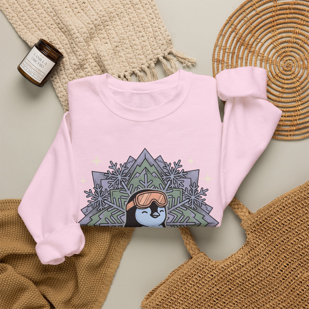 Penguin Graphic Sweatshirt Winter Sports Skiing Gift Women Cartoon Sweatshirt Pinguin Sweatshirt Snow Sports Fan Toon Sweatshirt Slalom Graphic Vintage