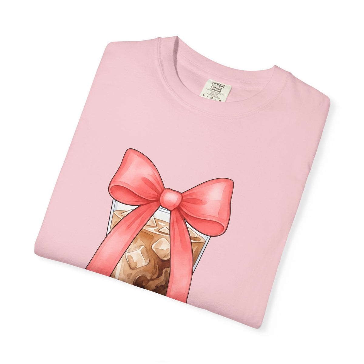 Iced Coffee T-Shirt Coffee Mom Gift Women Watercolor T-Shirt Cold Brew T-Shirt Coffee Fan Watercolour T-Shirt Mother Graphic Hand Drawn Pink Bow