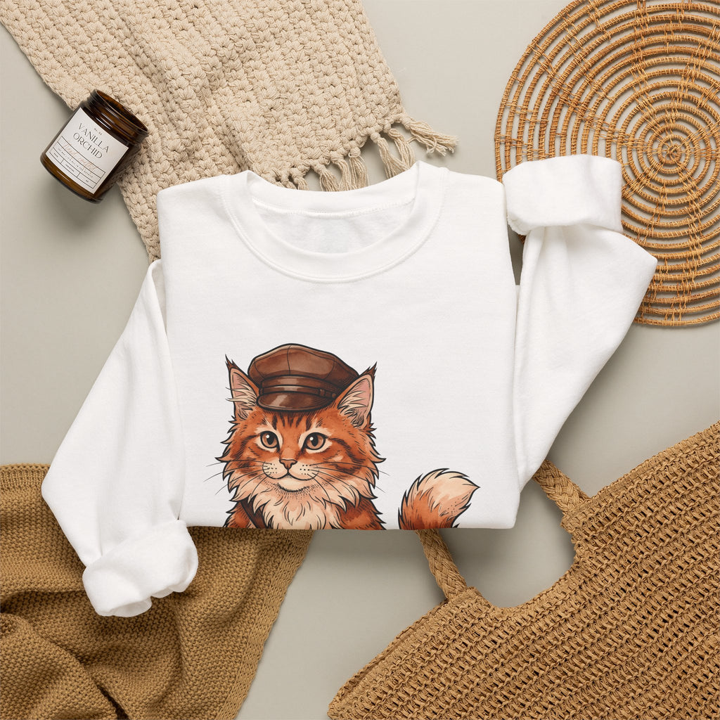 Postal Cat Sweatshirt Cat Pet Gift Women Sketch Sweatshirt Mailcat Sweatshirt Cat Fan Feline Sweatshirt Animal Graphic Retro Letter Sweatshirt