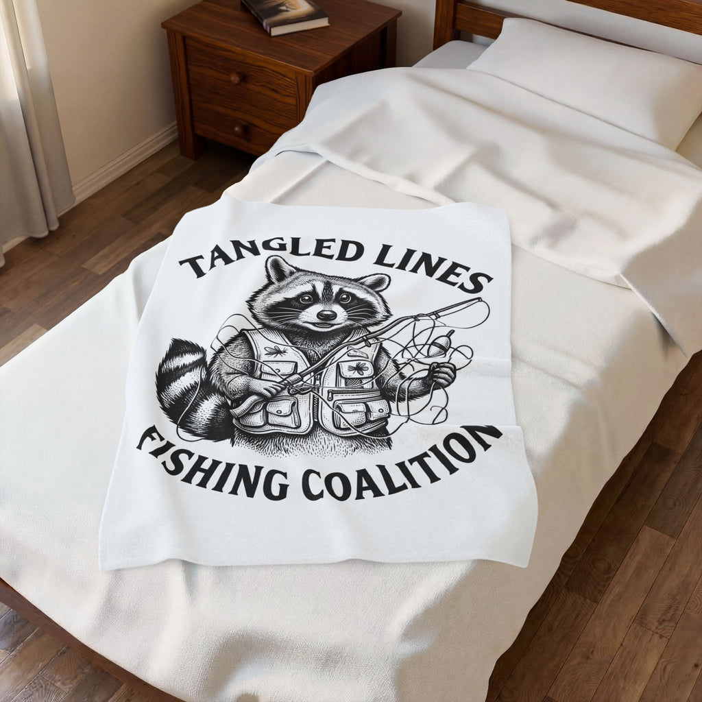 Raccoon Fisher Fishing Pets Gift Line Raccoon Angler Fan Illustrated Animal Cartoon Fishing Blanket