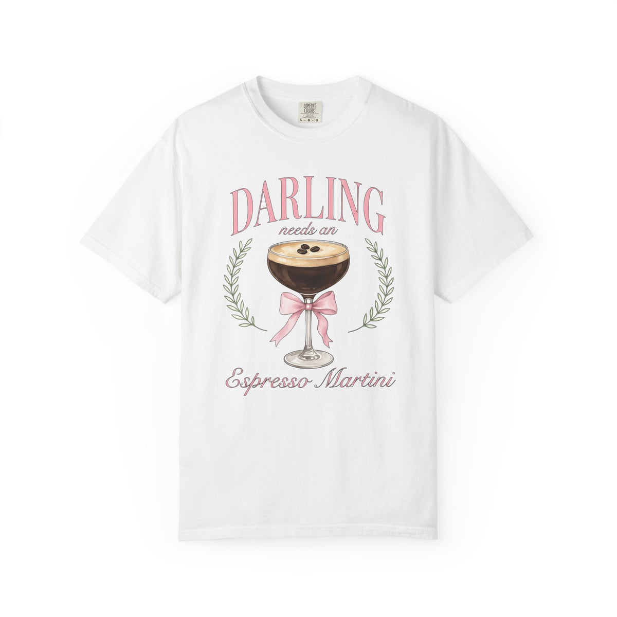 Espresso Martini T-Shirt Coffee Cocktail Gift Women Watercolor T-Shirt Martini T-Shirt Coffee Fan Cocktail Design T-Shirt Hand Drawn Pink Bow