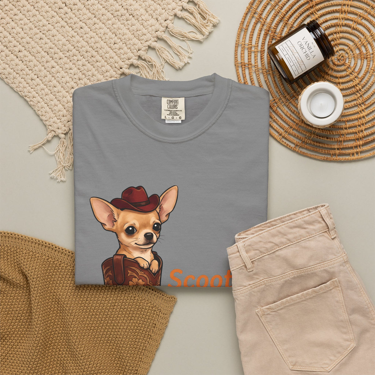 Chihuahua Cowboy T-Shirt Dog Country Gift Women Hand Drawn T-Shirt Puppy T-Shirt Dog Fan Illustrated T-Shirt Country Graphic Rustic Cowboy Boot
