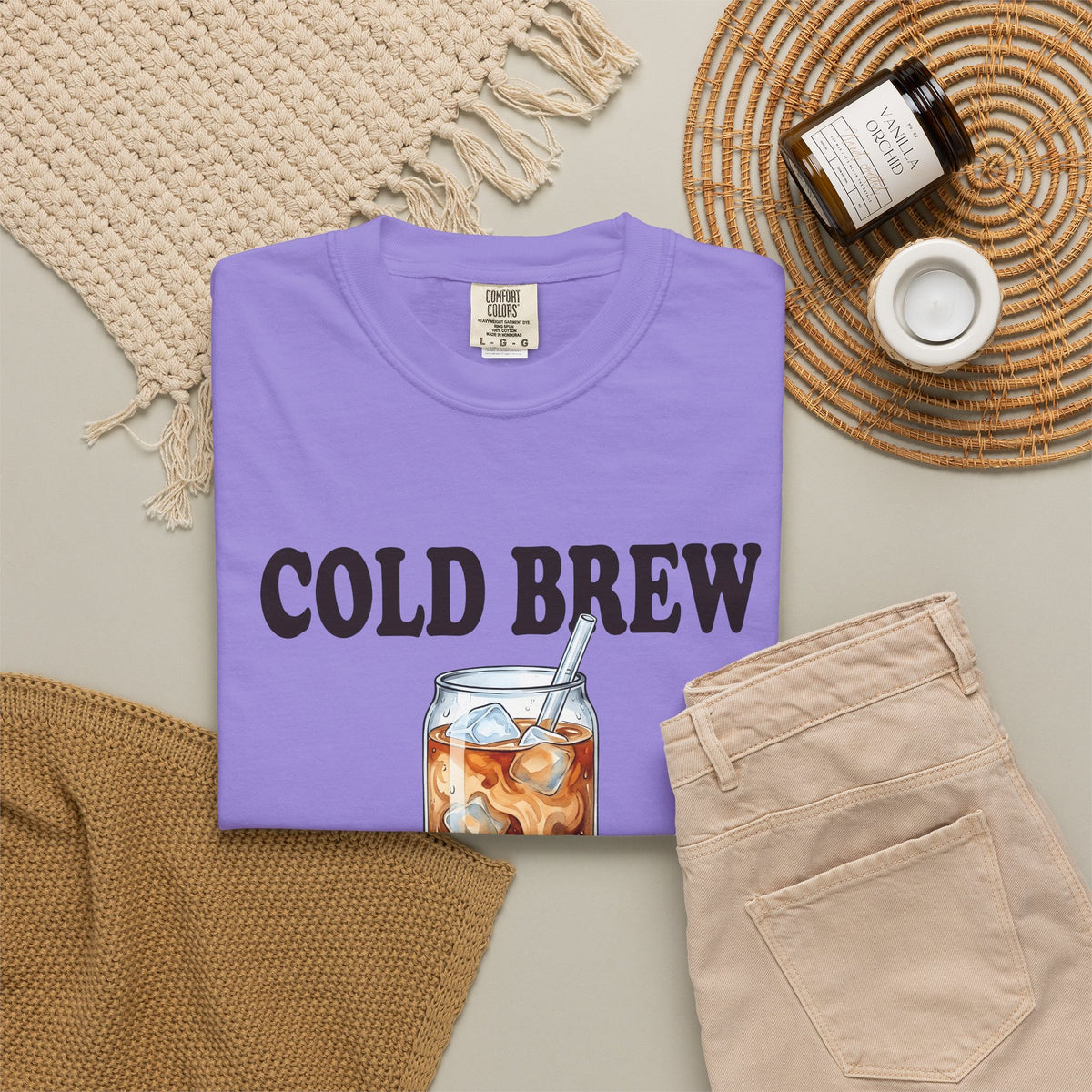 Cold Brew T-Shirt Coffee Gourmet Gift Women Hand Painted T-Shirt Cold Brew Coffee T-Shirt Coffee Fan Hand Drawn T-Shirt Gourmet Design Retro Coffee