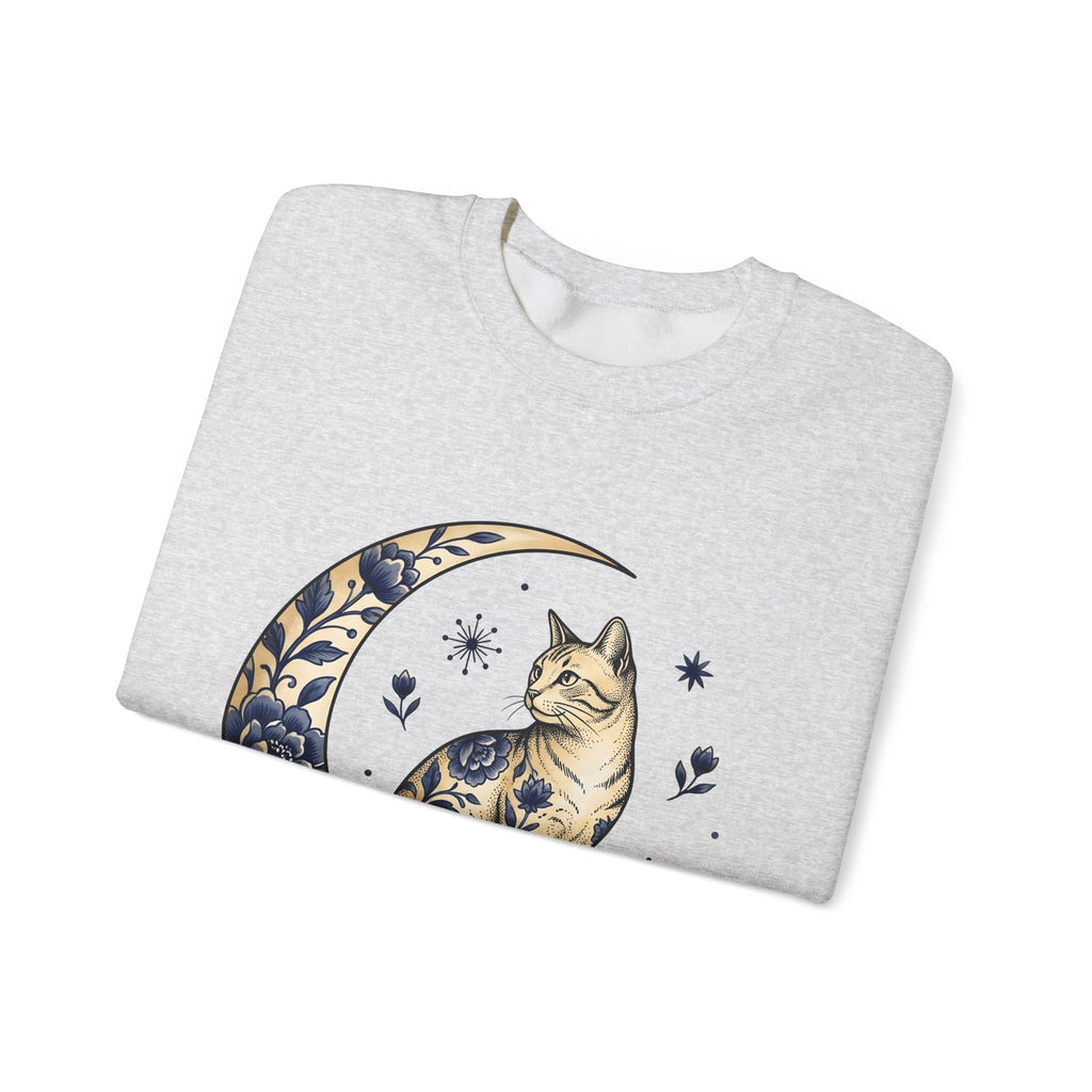 Flower Kitty Sweatshirt Cat Astrology Gift Women Hippie Sweatshirt Kitty Cat Sweatshirt Cat Fan Zodiac Graphic Sweatshirt Retro Half Moon Sweatshirt