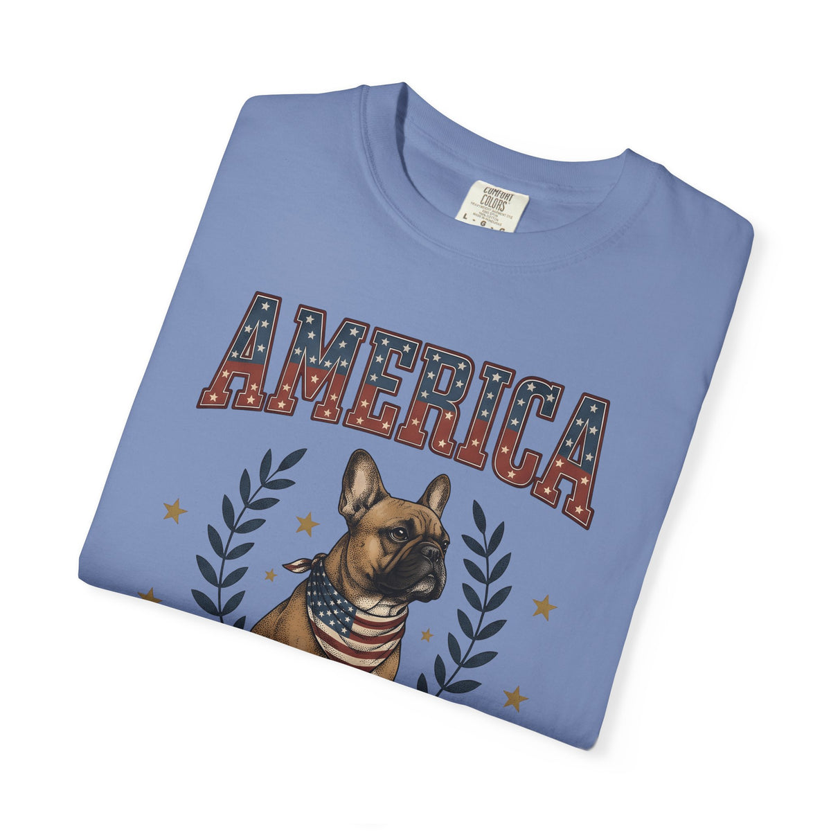French Bulldog T-Shirt America Patriotic Gift Women Vintage T-Shirt Bouledogue T-Shirt American Fan Retro Illustration Graphic Retro Stars T-Shirt