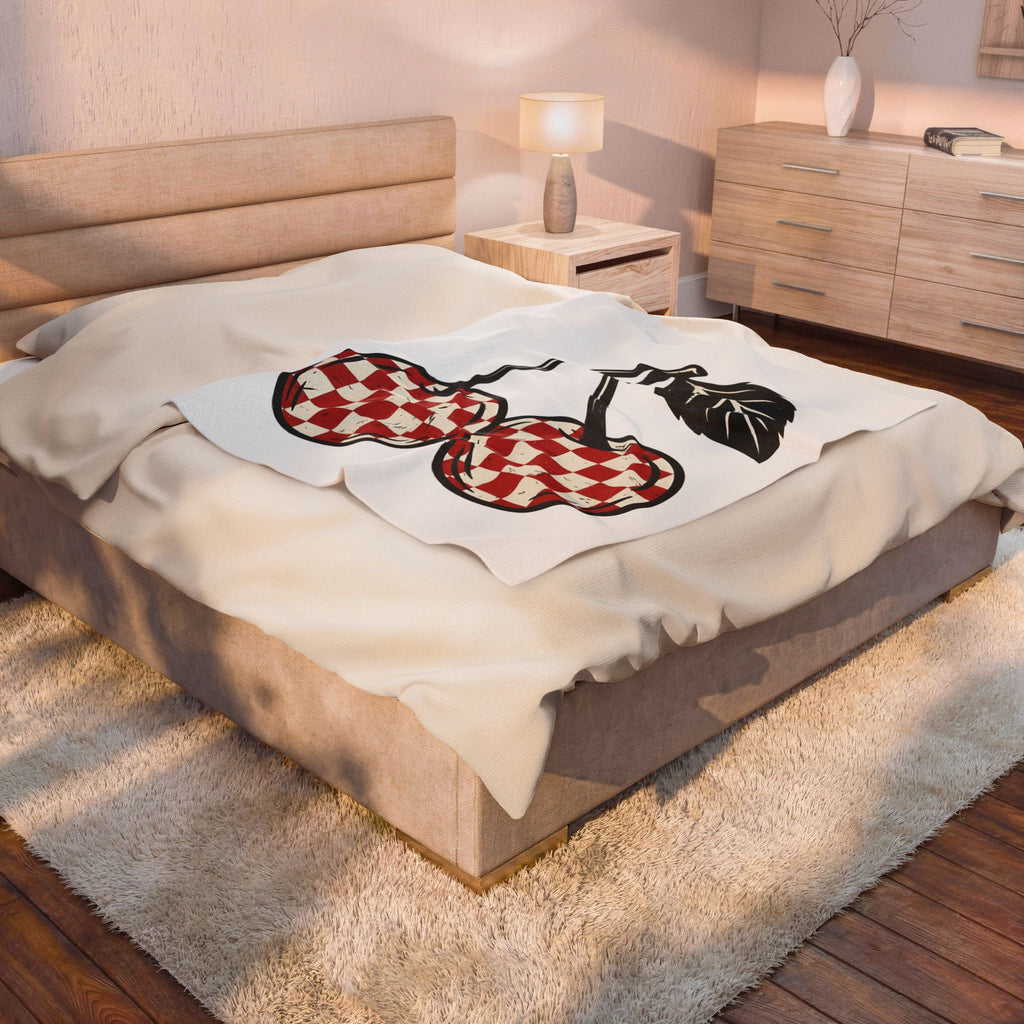 Cherry Illustration Blanket Moms Produce Gift Women Rustic Blanket Cherry Blanket Mother Fan Vintage Blanket Harvest Graphic Nostalgic Plaid Design