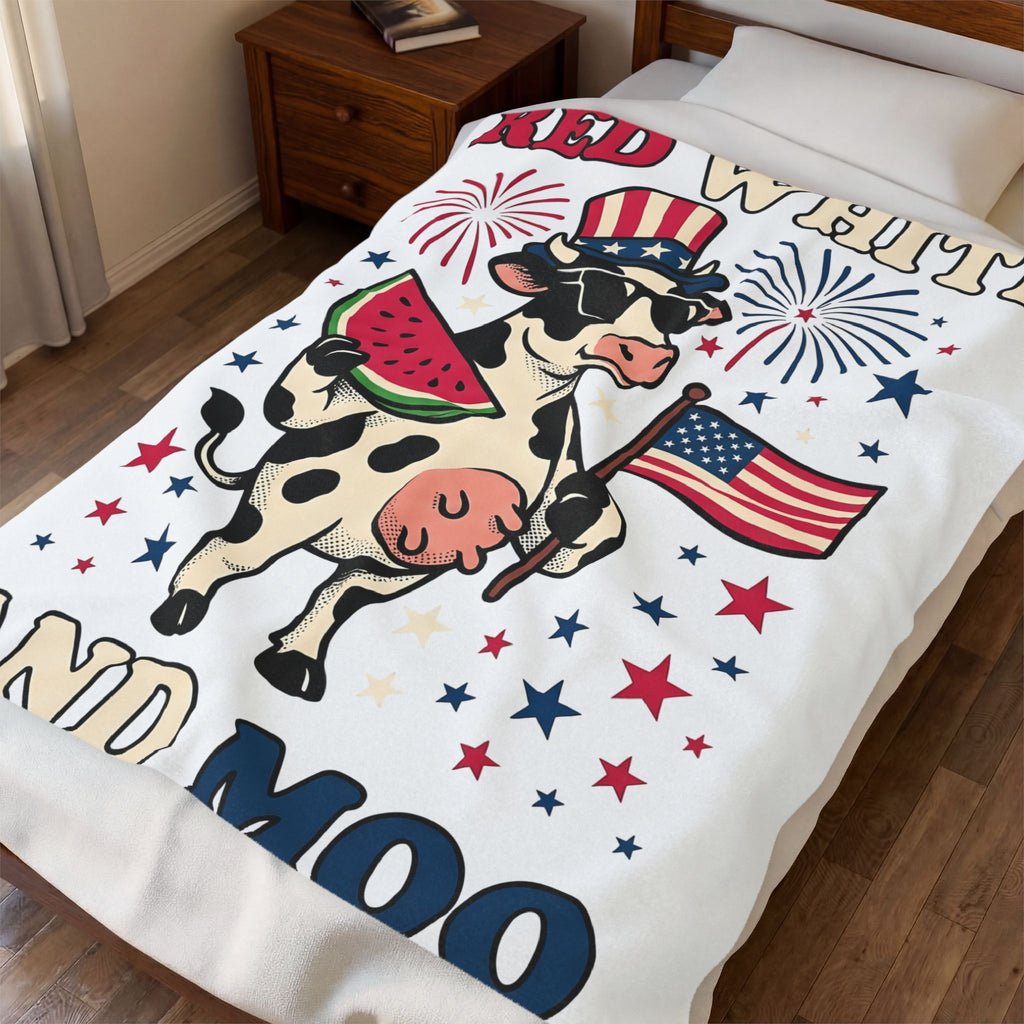Patriotic Cow Blanket 4th Of July Farming Gift Women Animated Blanket Cowgirl Blanket Independence Fan Cartoon Blanket Agricultural Graphic Classic