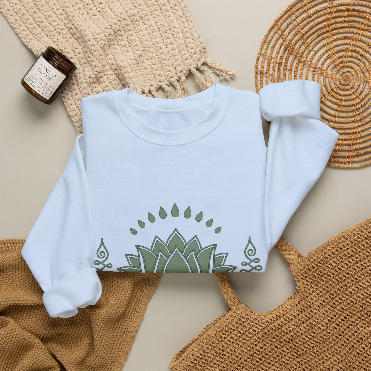 Lotus Blossom Sweatshirt Boho Chic Meditation Gift Women Sketch Sweatshirt Waterlily Sweatshirt Hippie Enthusiast Drawing Design Simple Sacred Geometry