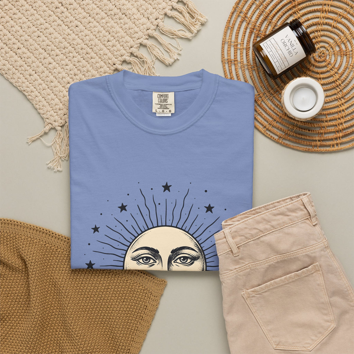 Sun Face T-Shirt Boho Chic Space Gift Women Rustic T-Shirt Sun T-Shirt Hippie Fan Bohemian T-Shirt Galaxy Graphic Line Art Stars T-Shirt