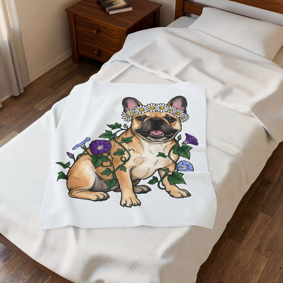 French Bulldog Blanket Dog Garden Gift Women Flower Blanket Bulldog Blanket Dog Fan Puppy Blanket Gardening Graphic Sketch Blossoms Blanket