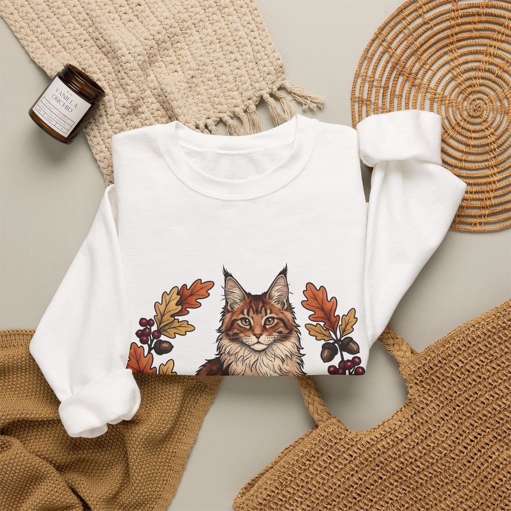 Maine Coon Pet Sweatshirt Cat Pumpkin Gift Women Greenery Sweatshirt Cat Sweatshirt Cat Fan Foliage Sweatshirt Gourd Graphic Old-Fashioned Orange Leaves Sweatshirt