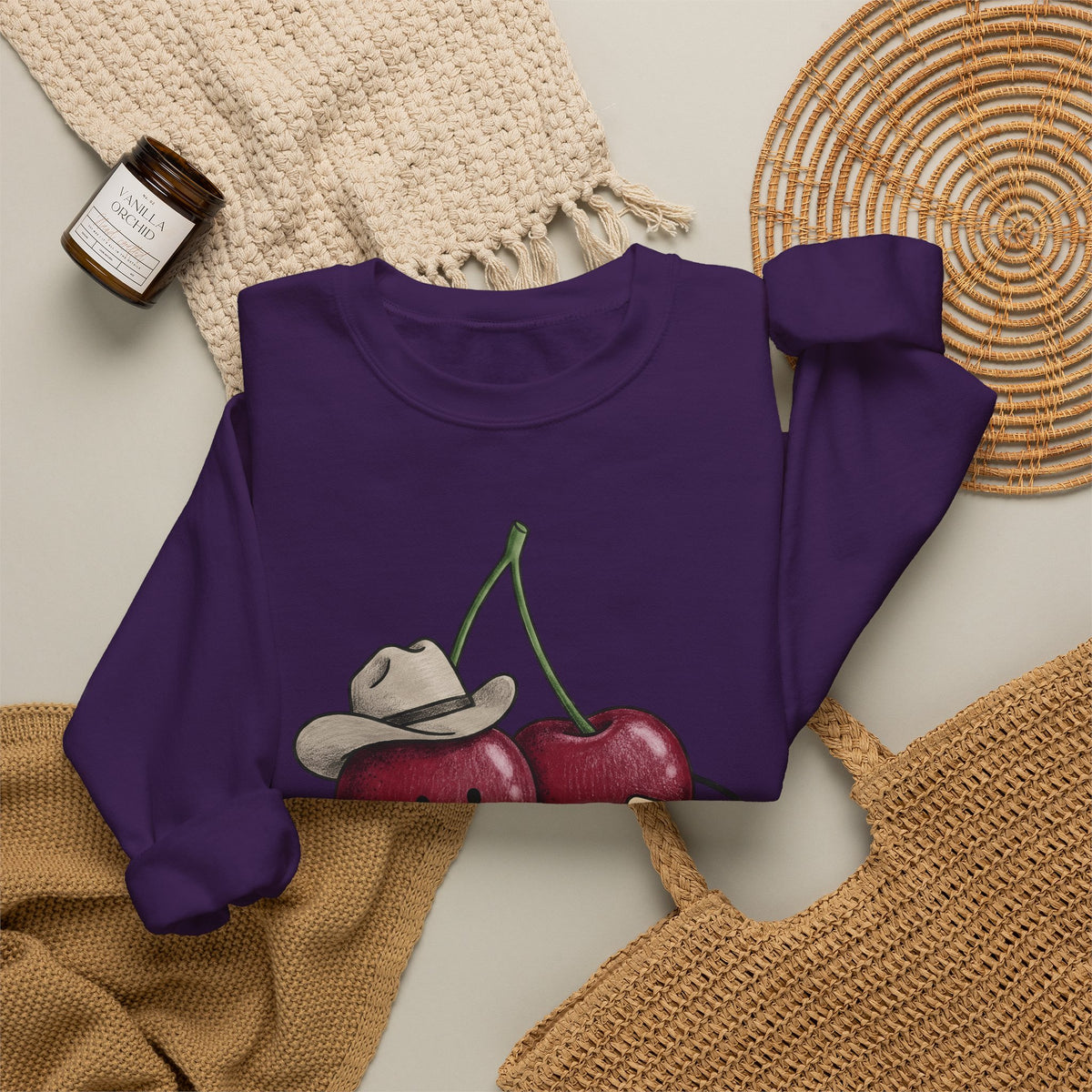 Cherry Western Sweatshirt Cowgirl Harvest Gift Women Playful Sweatshirt Western Wear Sweatshirt Rodeo Fan Whimsical Sweatshirt Autumn Graphic Doodle Poker Card