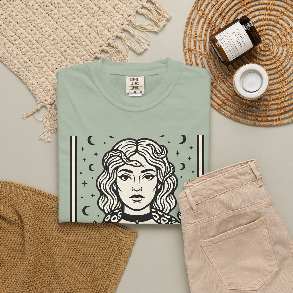 Mystical Female Serpent T-Shirt Boho Chic Spells Gift Women Oracle T-Shirt Snake T-Shirt Bohemian Fan Divination T-Shirt Magic Graphic Retro Lunar