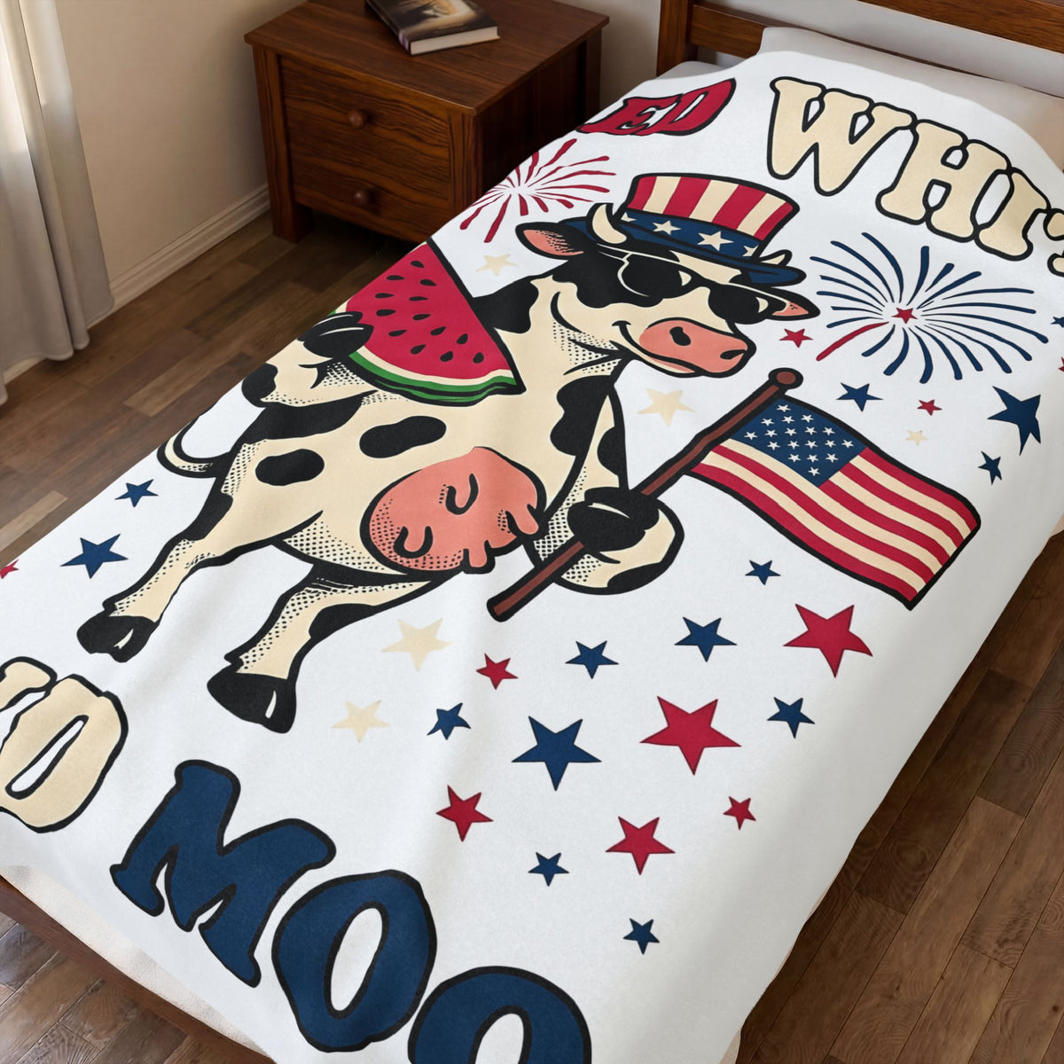 Patriotic Cow Blanket 4th Of July Farming Gift Women Animated Blanket Cowgirl Blanket Independence Fan Cartoon Blanket Agricultural Graphic Classic