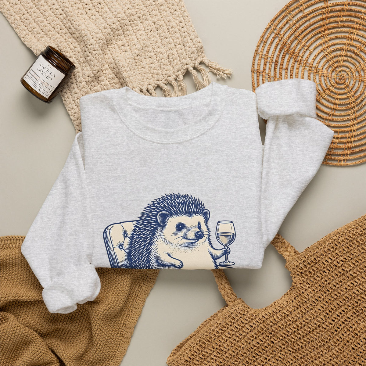 Hedgehog Seat Cute Pet Gift Sketch Hedgehog Adorable Fan Hedgehog Drawing Retro Wine Cup Sweatshirt