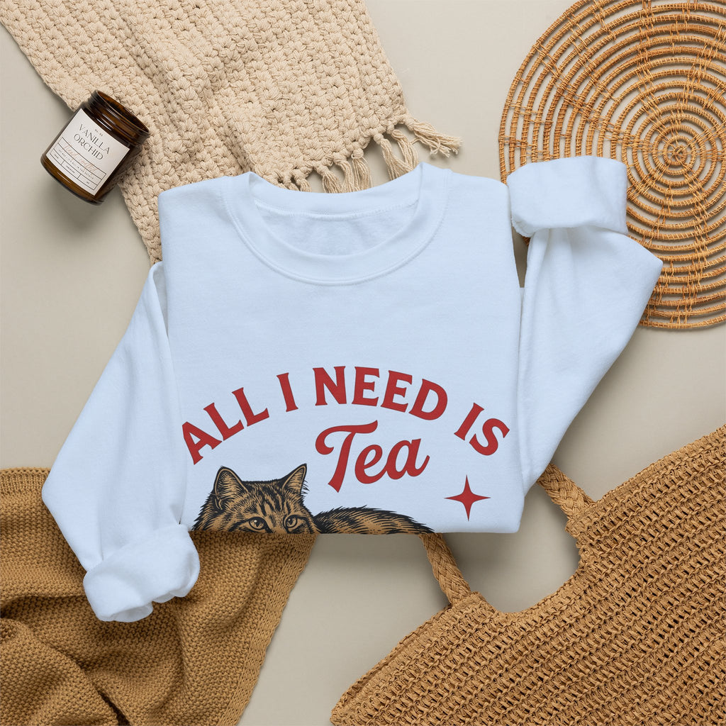 Cat Tea Cup Sweatshirt Cat Tea Gift Women Vintage Sweatshirt Kitty Sweatshirt Feline Fan Retro Sweatshirt Tea Infusion Graphic Hand Drawn Star Sweatshirt