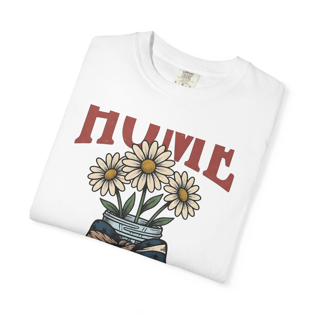 Daisy Glass Jar T-Shirt America Country Gift Women Retro T-Shirt Mason Jar T-Shirt Patriot Fan Vintage T-Shirt Rural Graphic Sketch Flag Ribbon