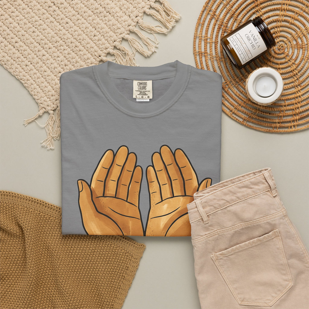 Open Palms T-Shirt Support Thanks Gift Women Sketch T-Shirt Hands T-Shirt Caregiver Enthusiast Drawing Illustration Gratitude Graphic Simple