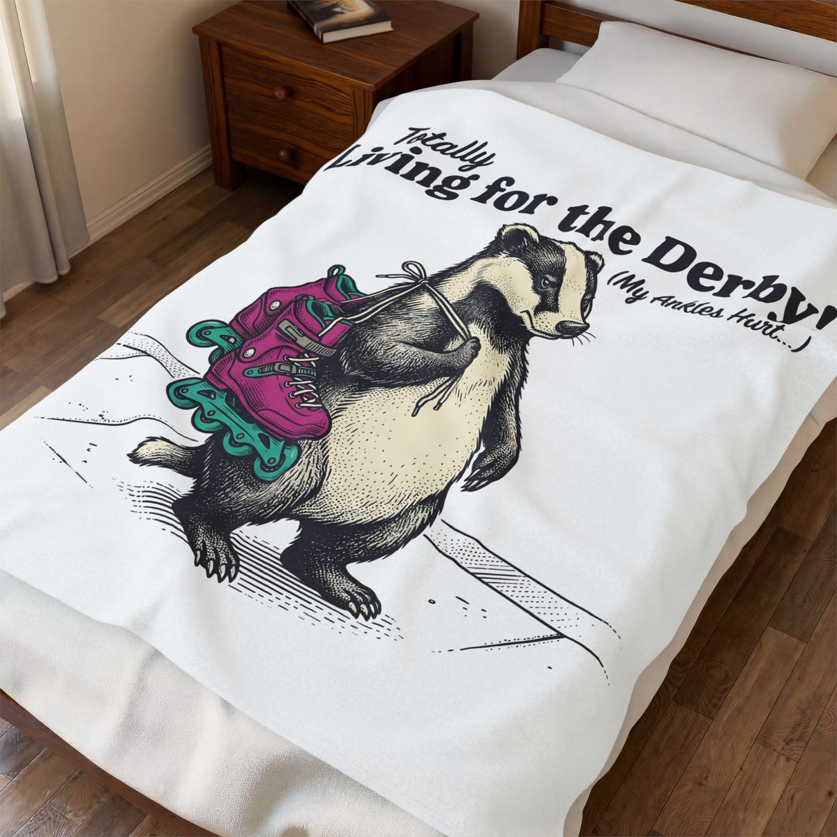 Badger Roller Skates Blanket Funny Pet Gift Women Retro Blanket Roller Skating Blanket Humor Fan Vintage Blanket Animal Graphic Sketch Creature