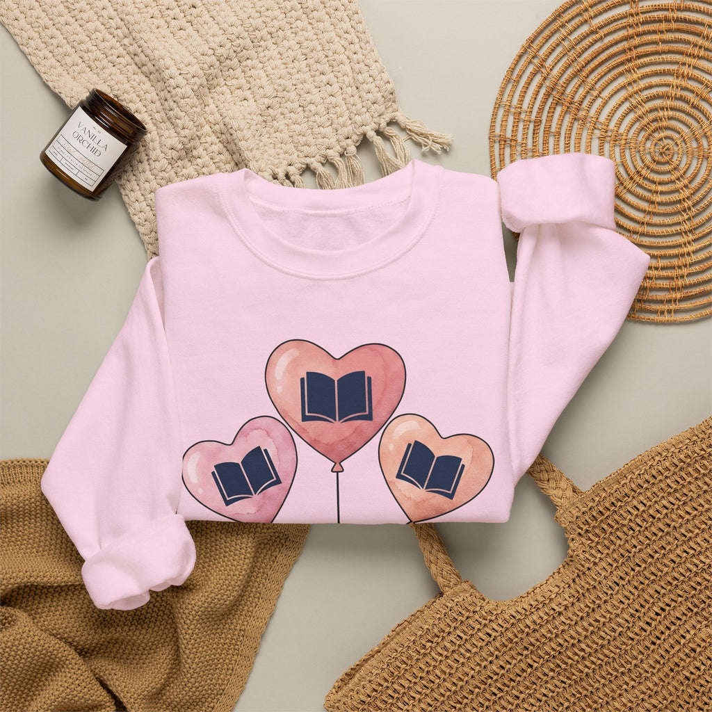 Love Balloon Sweatshirt Cute Books Gift Women Paint Sweatshirt Balloon Sweatshirt Adorable Fan Artistic Sweatshirt Literary Graphic Sketch Novel Sweatshirt