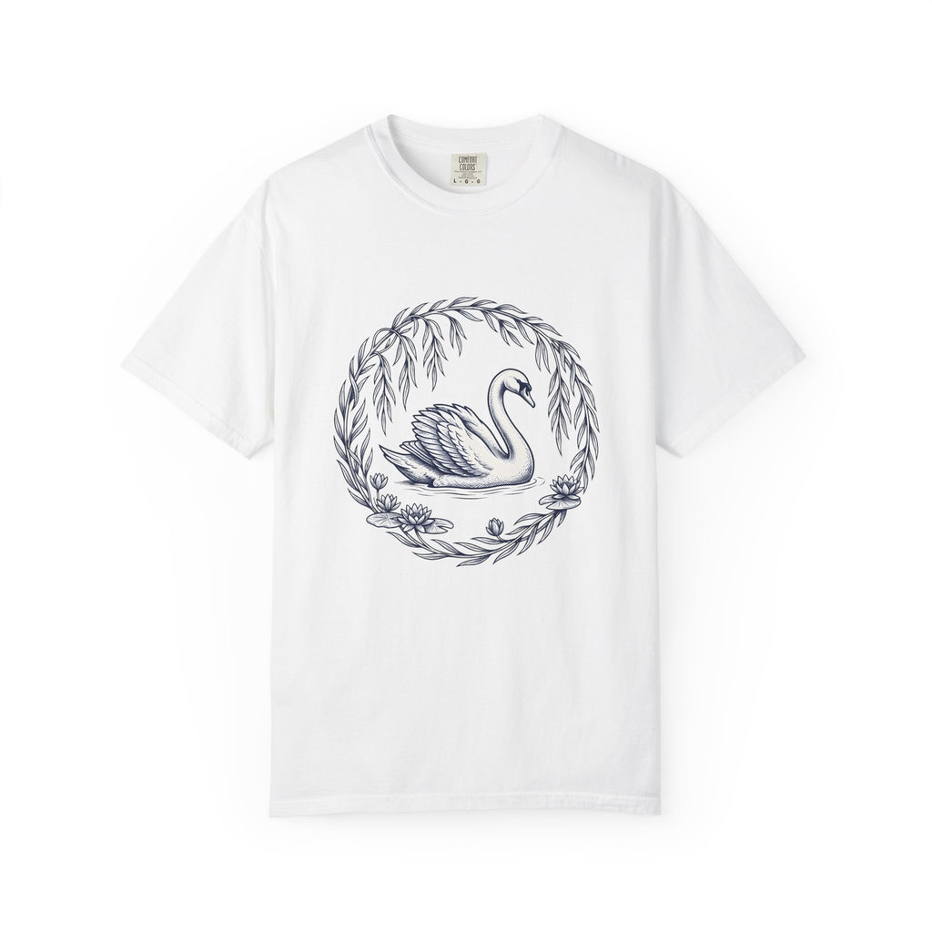 Swan Drawing T-Shirt Animal Environment Gift Women Cartoon T-Shirt Duck T-Shirt Wildlife Fan Waterfowl T-Shirt Eco Graphic Rustic Lake Bloom T-Shirt