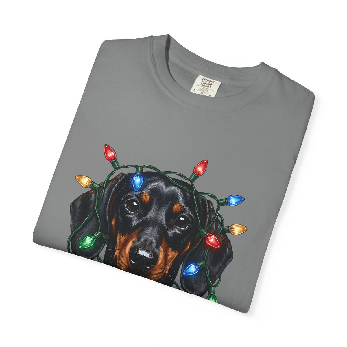 Dachshund Dog T-Shirt Dog Holiday Gift Women Realistic T-Shirt Wiener Dog T-Shirt Dog Fan Photorealistic T-Shirt Christmas Graphic Hand Drawn