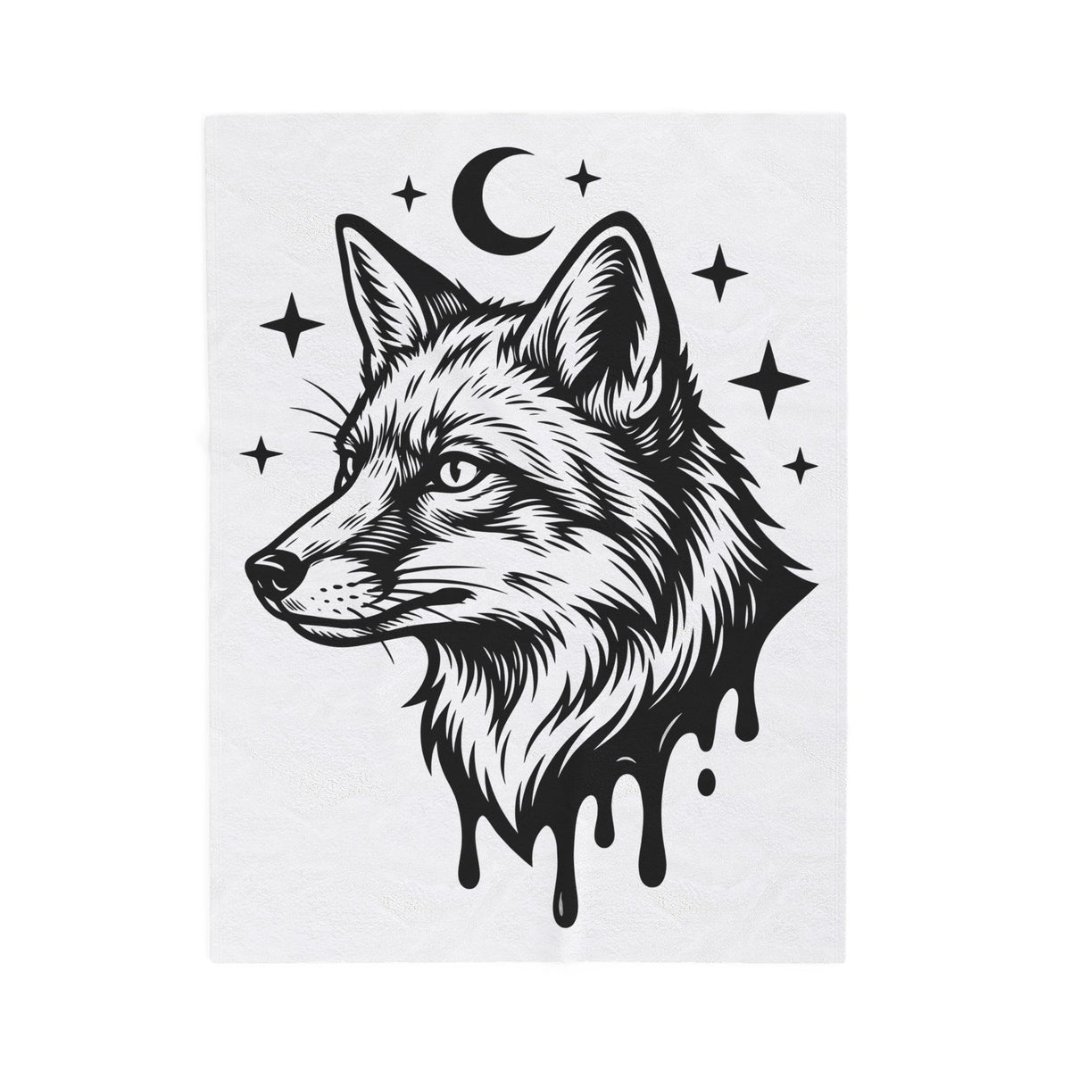 Wolf Portrait Blanket Boho Chic Fauna Gift Women Sketch Blanket Canine Blanket Bohemian Fan Drawing Design Graphic Creature Illustration Graphic